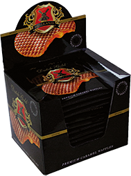 Caramel waffles single wrapped in a display carton